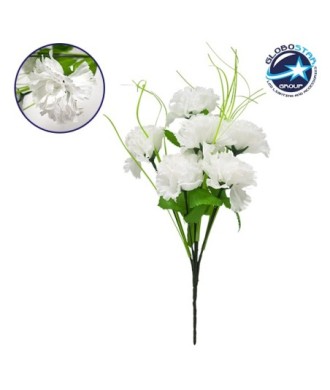 GloboStar® 09074 Τεχνητό Φυτό Διακοσμητικό Μπουκέτο Λευκό M20cm x Υ35cm Π20cm με 7 X Γαρύφαλλα